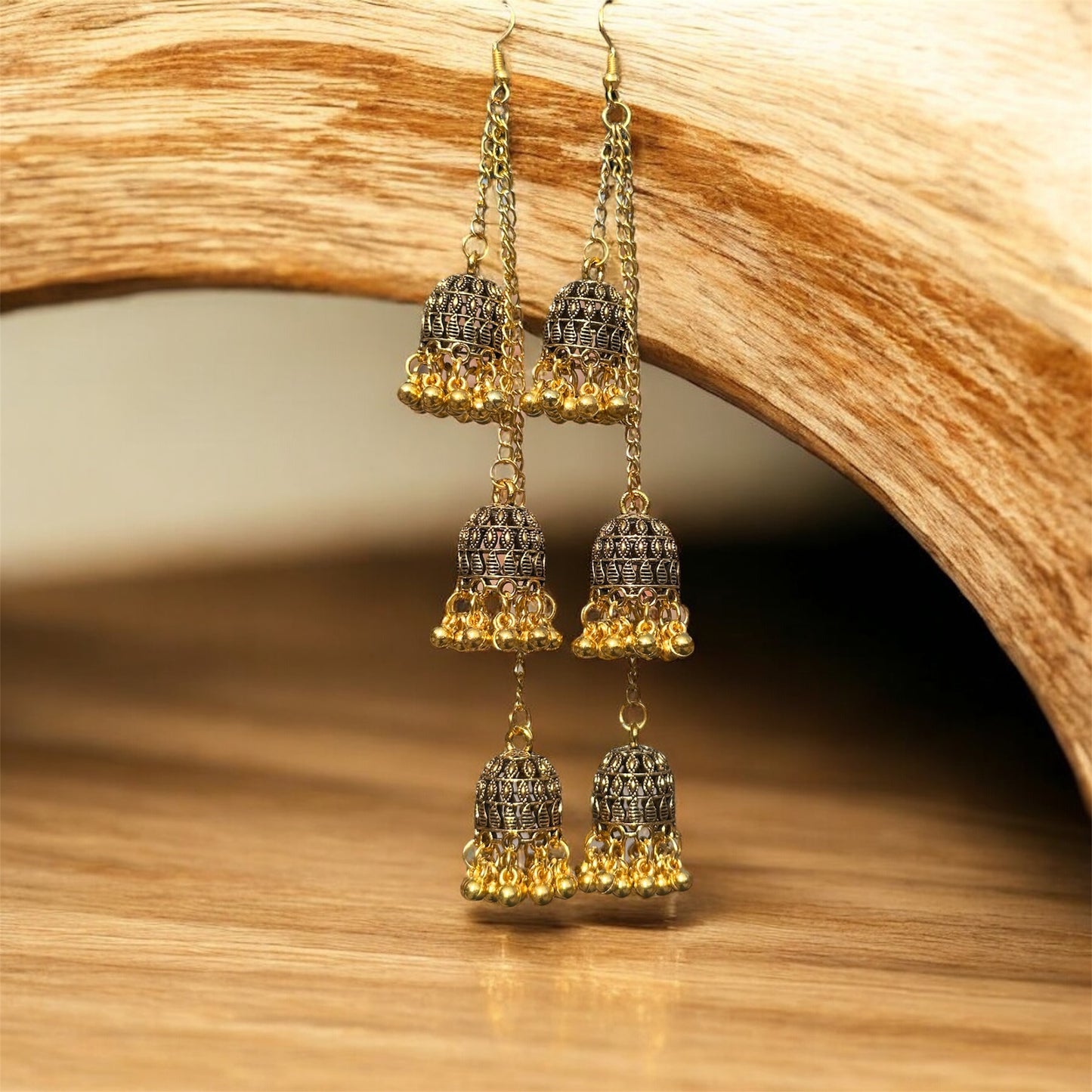 Triple Tier Jhumka Earrings