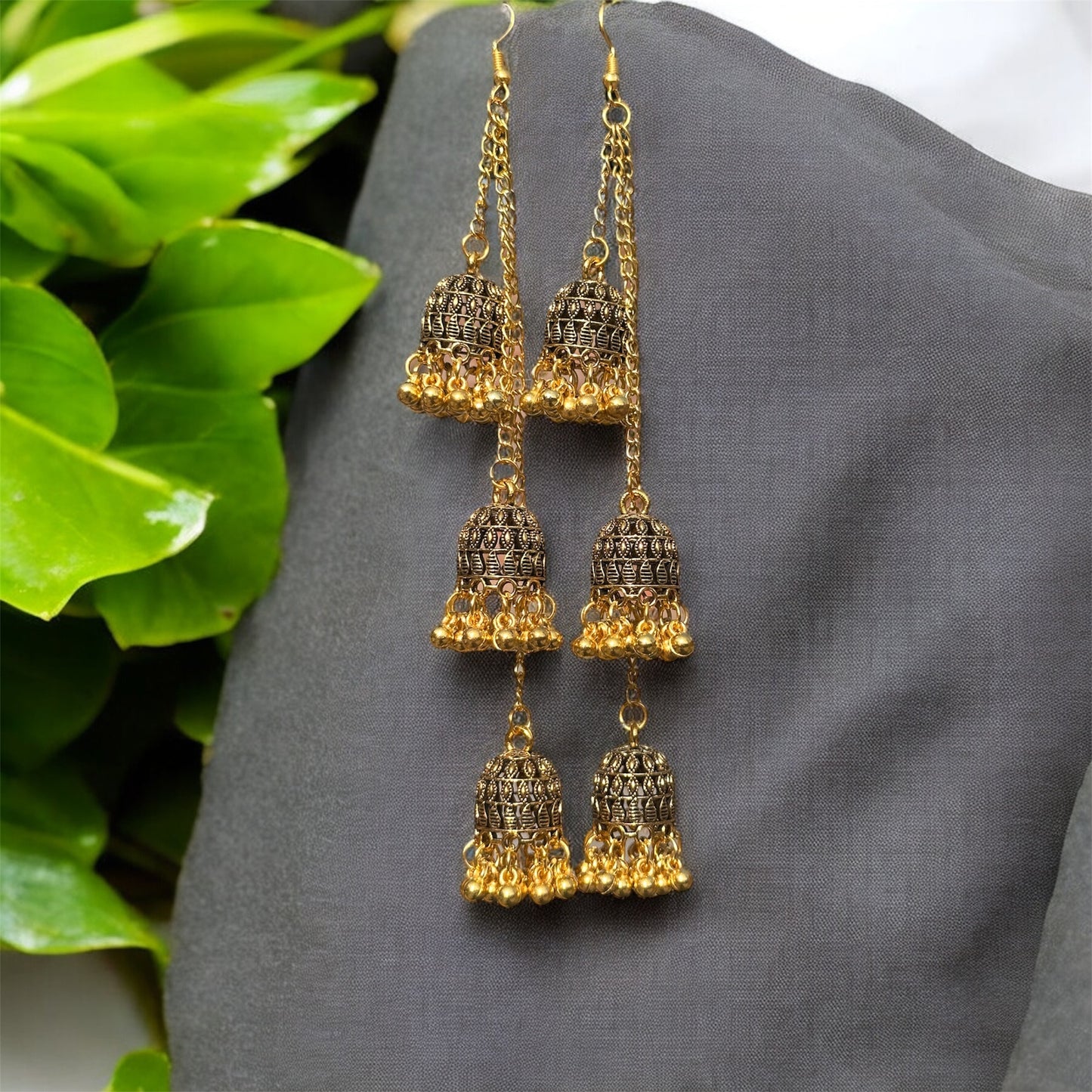 Triple Tier Jhumka Earrings