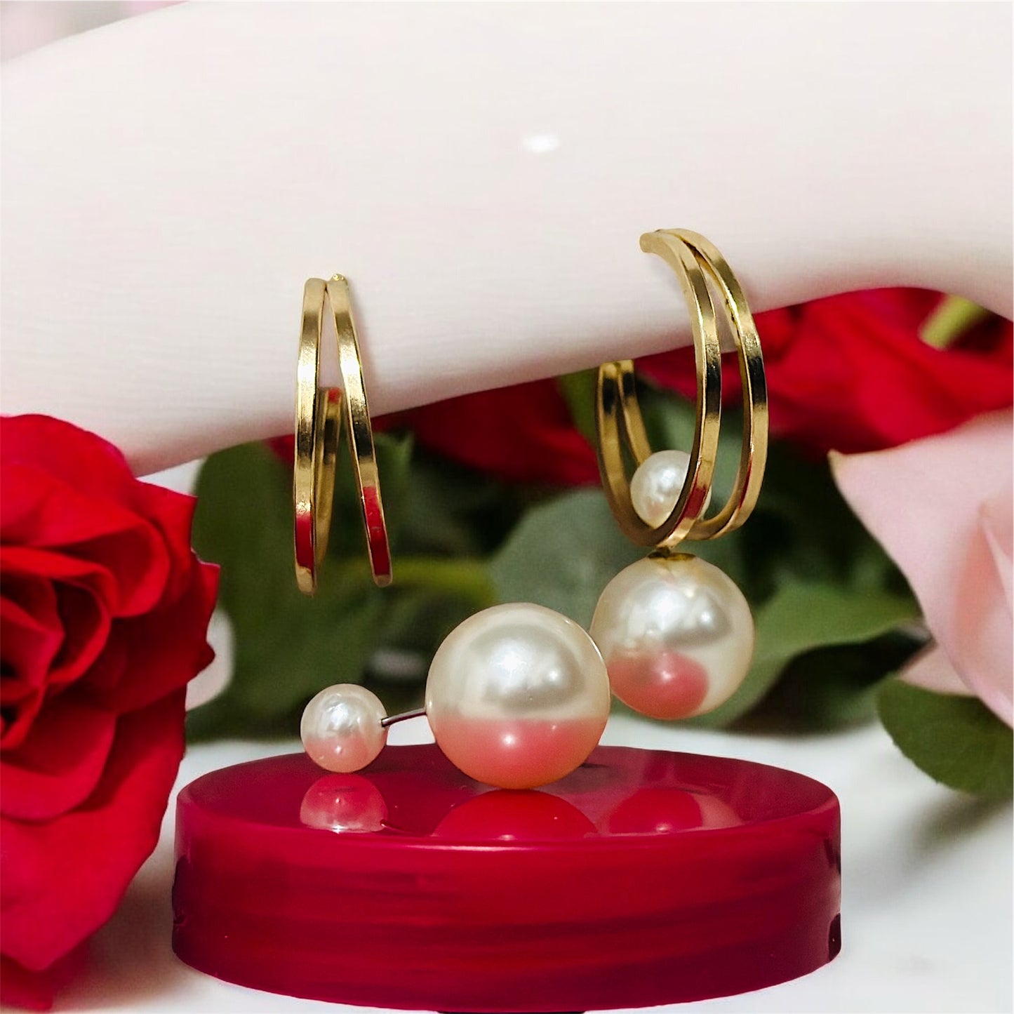 Dual Style Pearls Hoop Earrings