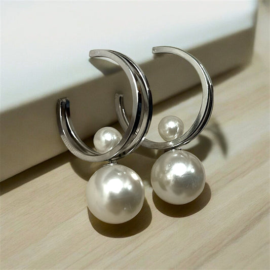 Dual Style Pearls Hoop Earrings